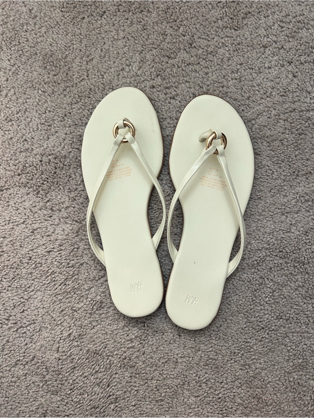 H&M Women’s White Slip-On Flip Sandals with Gold Accent